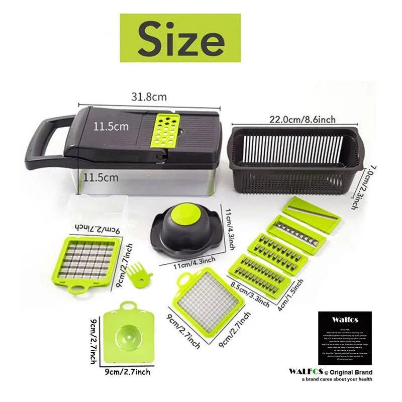 WALFOS 8In1Multifunctional Vegetable Cutter Potato Slicer Carrot Grater Kitchen Accessories Gadgets Steel Blade Kitchen Tool - Walfos® Kitchenware