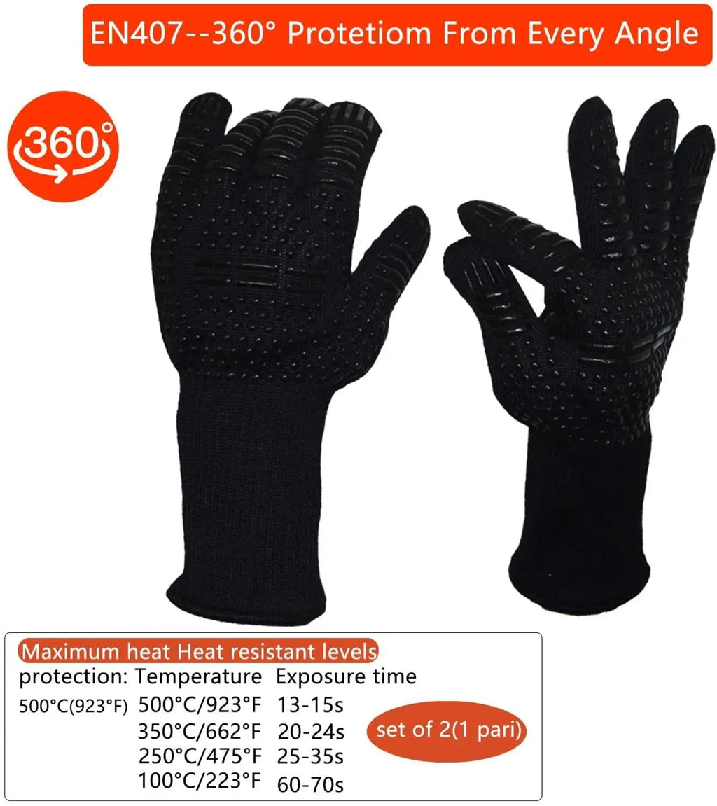 WALFOS BBQ Gloves High Temperature Oven Gloves Insulated Durable Fire Resistant BBQ Heat Insulated Microwave Gloves - Walfos® Kitchenware