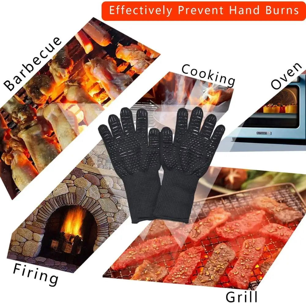 WALFOS BBQ Gloves High Temperature Oven Gloves Insulated Durable Fire Resistant BBQ Heat Insulated Microwave Gloves - Walfos® Kitchenware