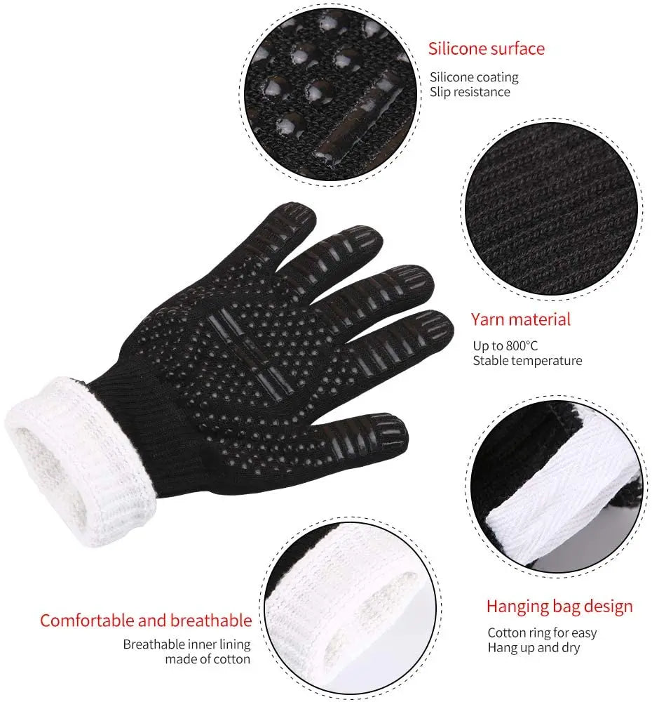 WALFOS BBQ Gloves High Temperature Oven Gloves Insulated Durable Fire Resistant BBQ Heat Insulated Microwave Gloves - Walfos® Kitchenware