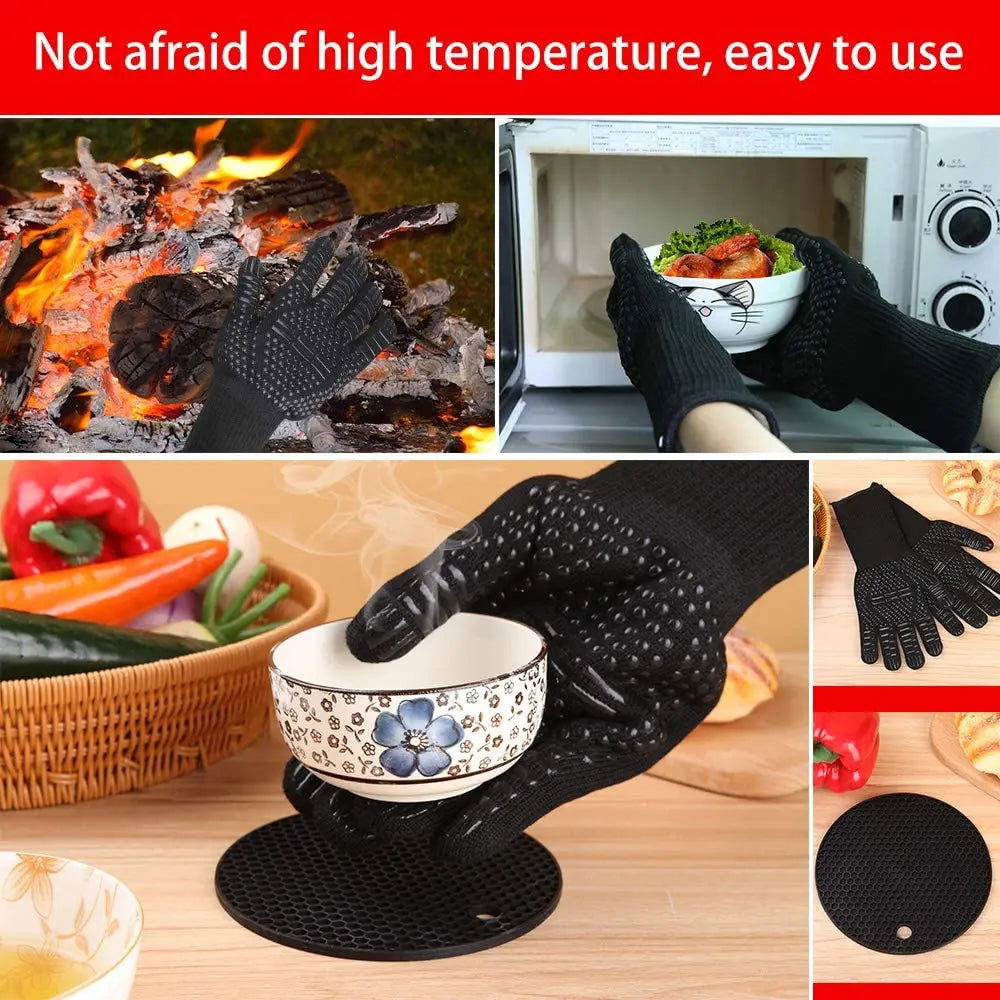 WALFOS BBQ Gloves High Temperature Oven Gloves Insulated Durable Fire Resistant BBQ Heat Insulated Microwave Gloves - Walfos® Kitchenware