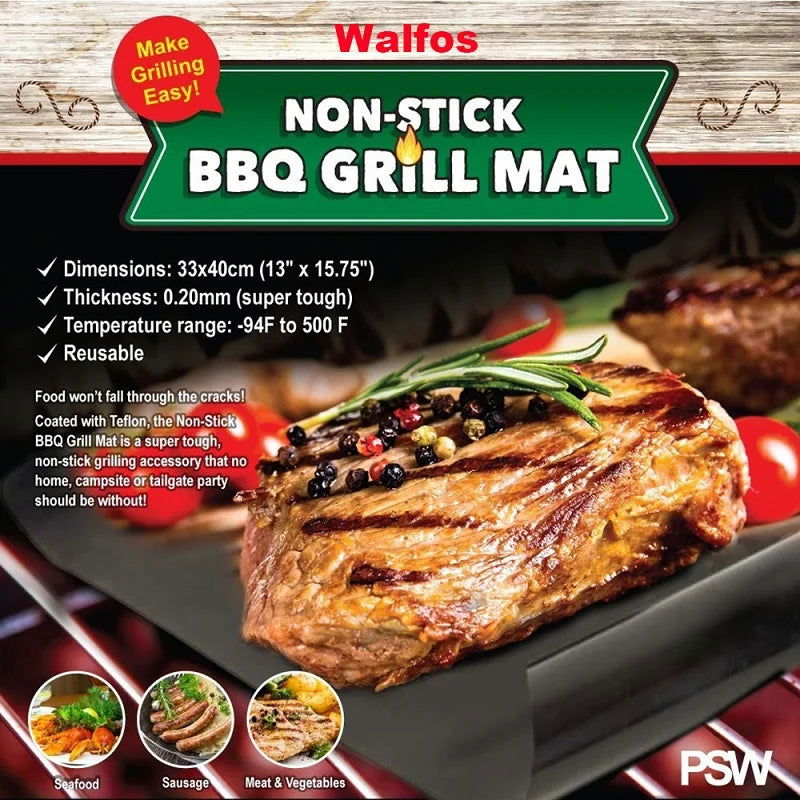 WALFOS BBQ Grill Non-stick Coating Sheet Mat Heat Resistance Easily Cleaned Mat Cooking Baking Barbecue Kitchen Tools 33*40 CM - Walfos® Kitchenware