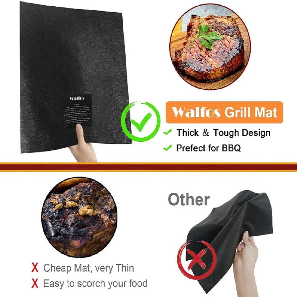 WALFOS BBQ Grill Non-stick Coating Sheet Mat Heat Resistance Easily Cleaned Mat Cooking Baking Barbecue Kitchen Tools 33*40 CM - Walfos® Kitchenware