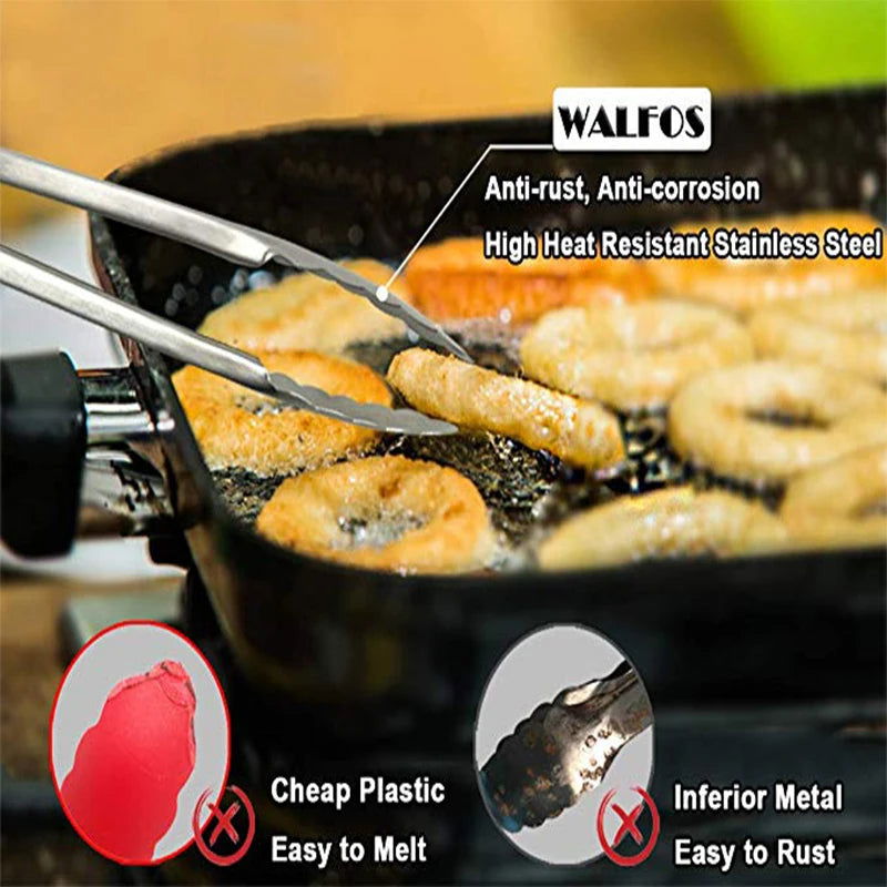 WALFOS BBQ Grilling Tong Salad Serving Food Tong Stainless Steel Metal Kitchen Tongs Barbecue Cooking Locking Tong Food BBQ Clip - Walfos® Kitchenware