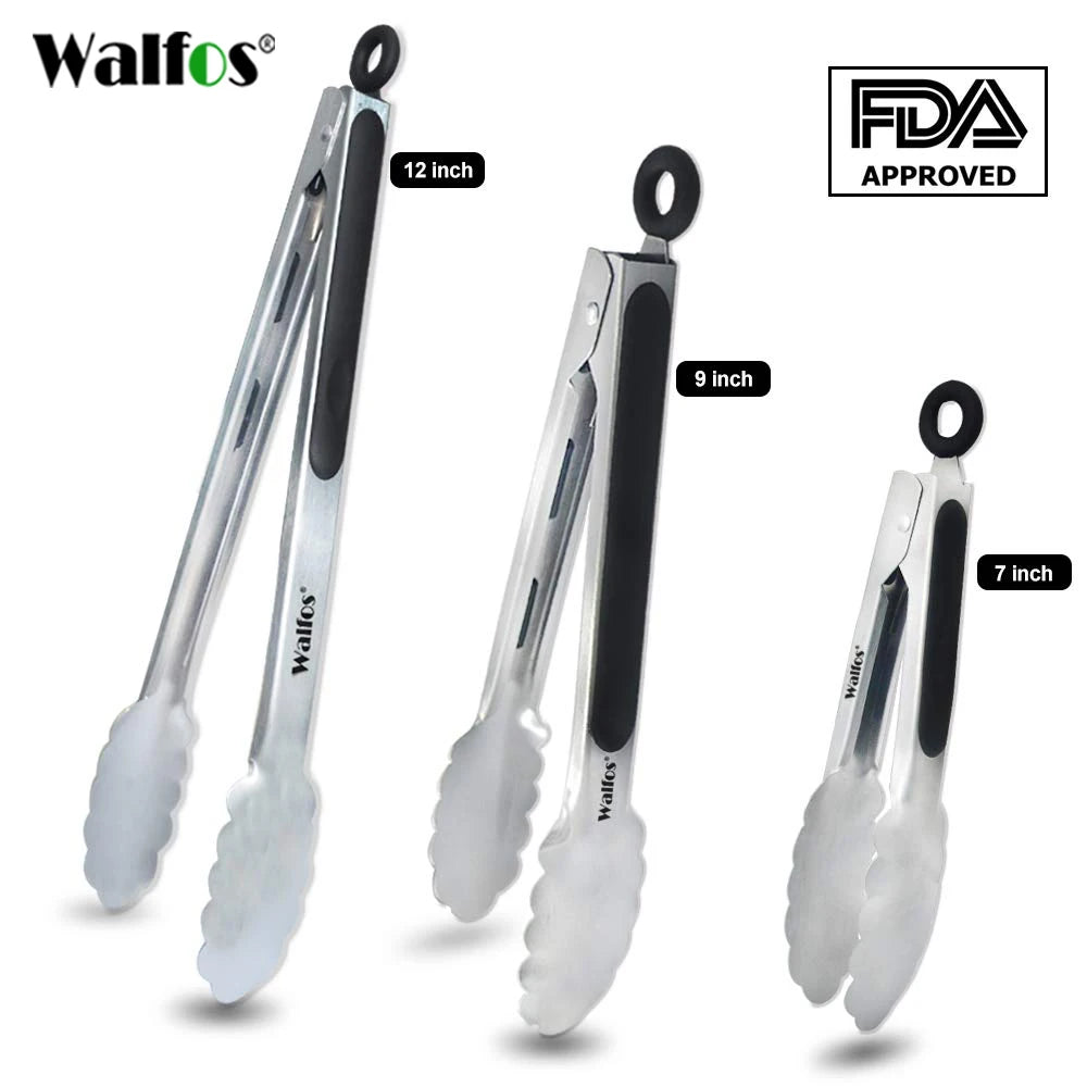 WALFOS BBQ Grilling Tong Salad Serving Food Tong Stainless Steel Metal Kitchen Tongs Barbecue Cooking Locking Tong Food BBQ Clip - Walfos® Kitchenware