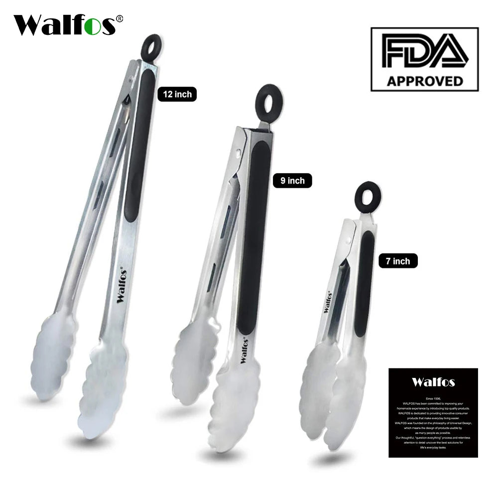 WALFOS BBQ Grilling Tong Salad Serving Food Tong Stainless Steel Metal Kitchen Tongs Barbecue Cooking Locking Tong Food BBQ Clip - Walfos® Kitchenware