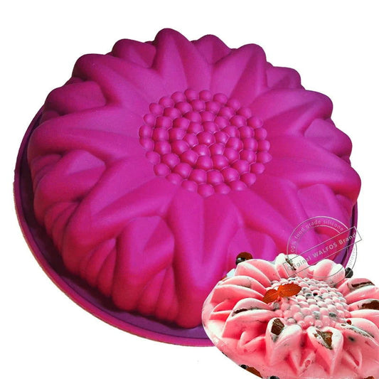 WALFOS Big Silicone Cake Mold Dessert Mold Large Sunflower Flower Ring Shape Muffin Mousse Bakeware Cakes Pan Tray - Walfos® Kitchenware