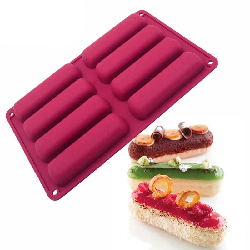 WALFOS Cake Tools Silicone Classic Collection Shapes finger Orange Non Stick Eclair 8 Forms Silicone Baking Mold - Walfos® Kitchenware