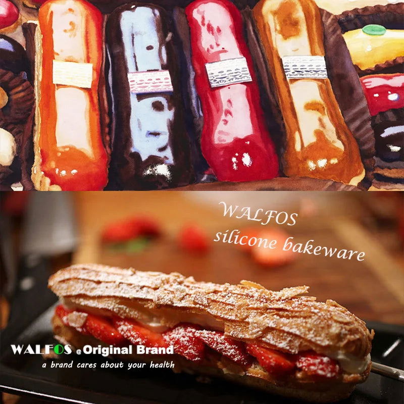 WALFOS Cake Tools Silicone Classic Collection Shapes finger Orange Non Stick Eclair 8 Forms Silicone Baking Mold - Walfos® Kitchenware