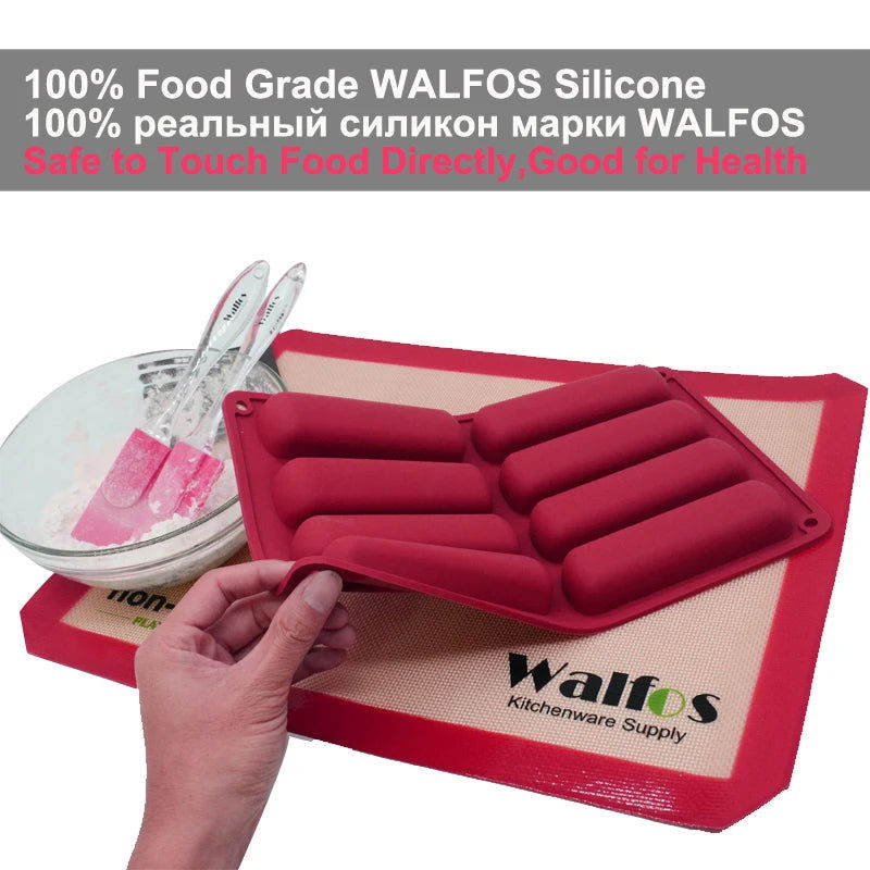 WALFOS Cake Tools Silicone Classic Collection Shapes finger Orange Non Stick Eclair 8 Forms Silicone Baking Mold - Walfos® Kitchenware