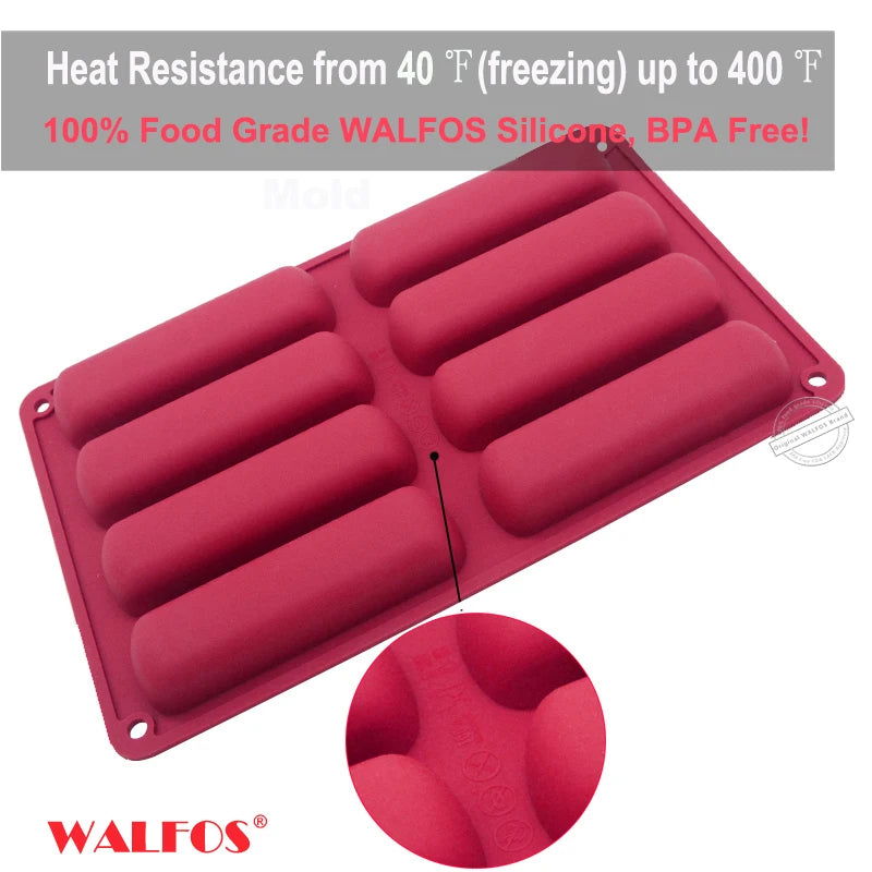WALFOS Cake Tools Silicone Classic Collection Shapes finger Orange Non Stick Eclair 8 Forms Silicone Baking Mold - Walfos® Kitchenware