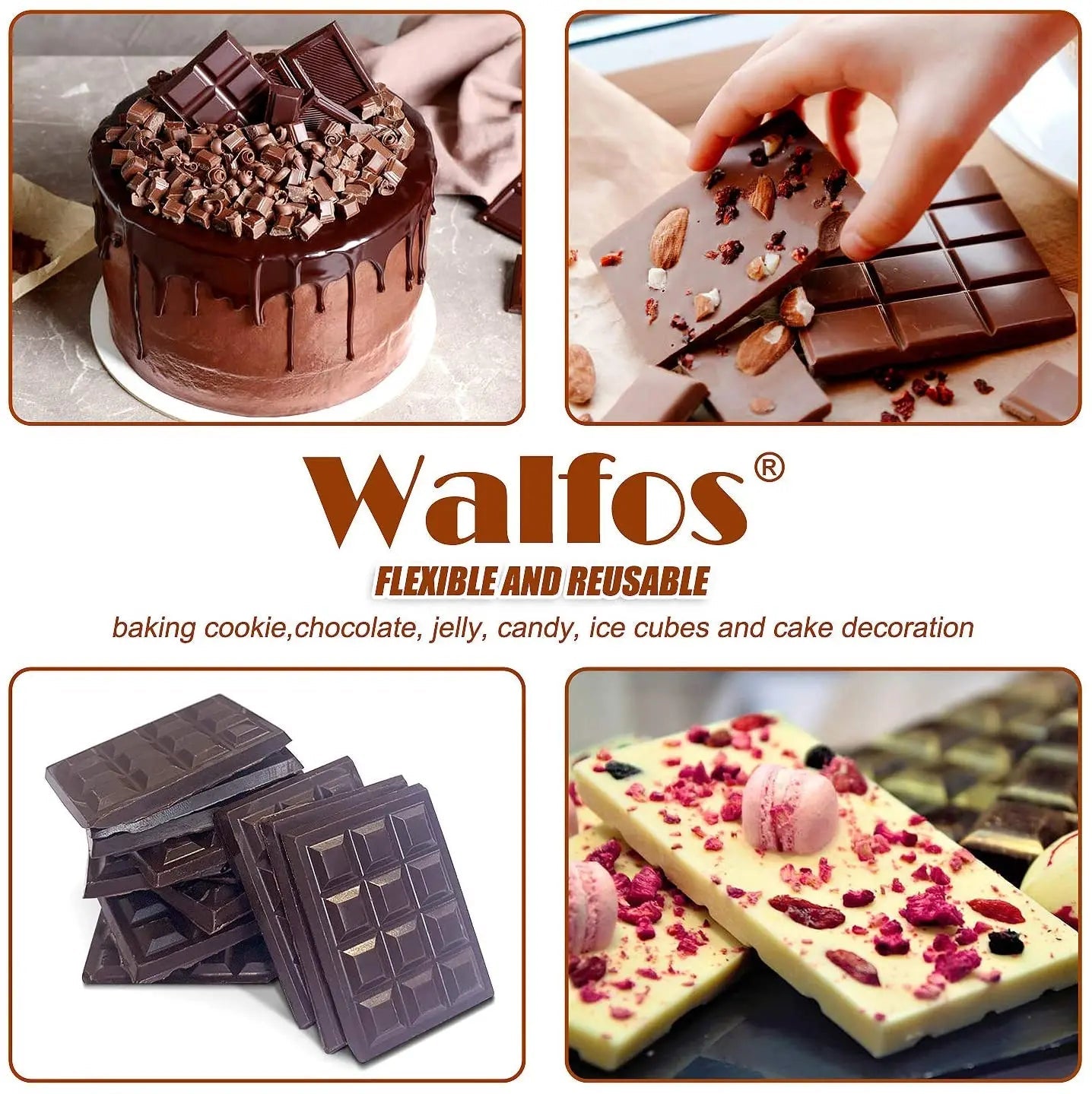 WALFOS Chocolate Molds Bakeware Cake Molds High Quality Square Eco-Friendly Silicone Silicone Mold DIY 1PC Food Grade 24 Cavity - Walfos® Kitchenware