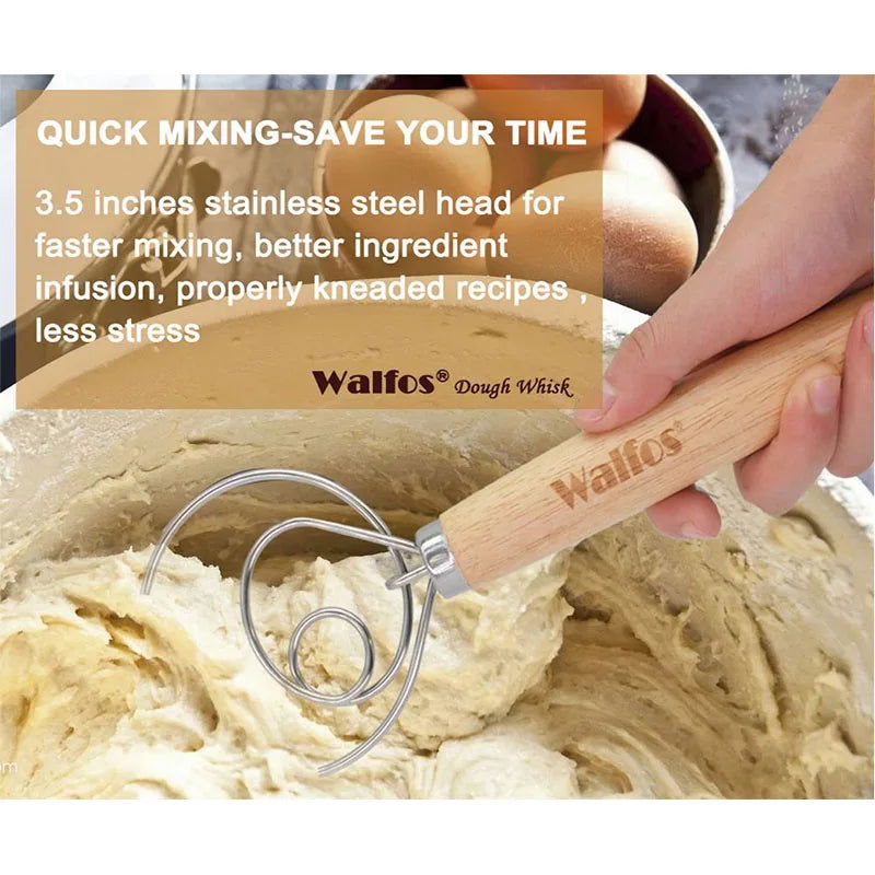 WALFOS Danish Dough Stainless Steel Danish Dough Whisk  Baking Pastry Blender Egg Beater Tools for Bread Making - Walfos® Kitchenware