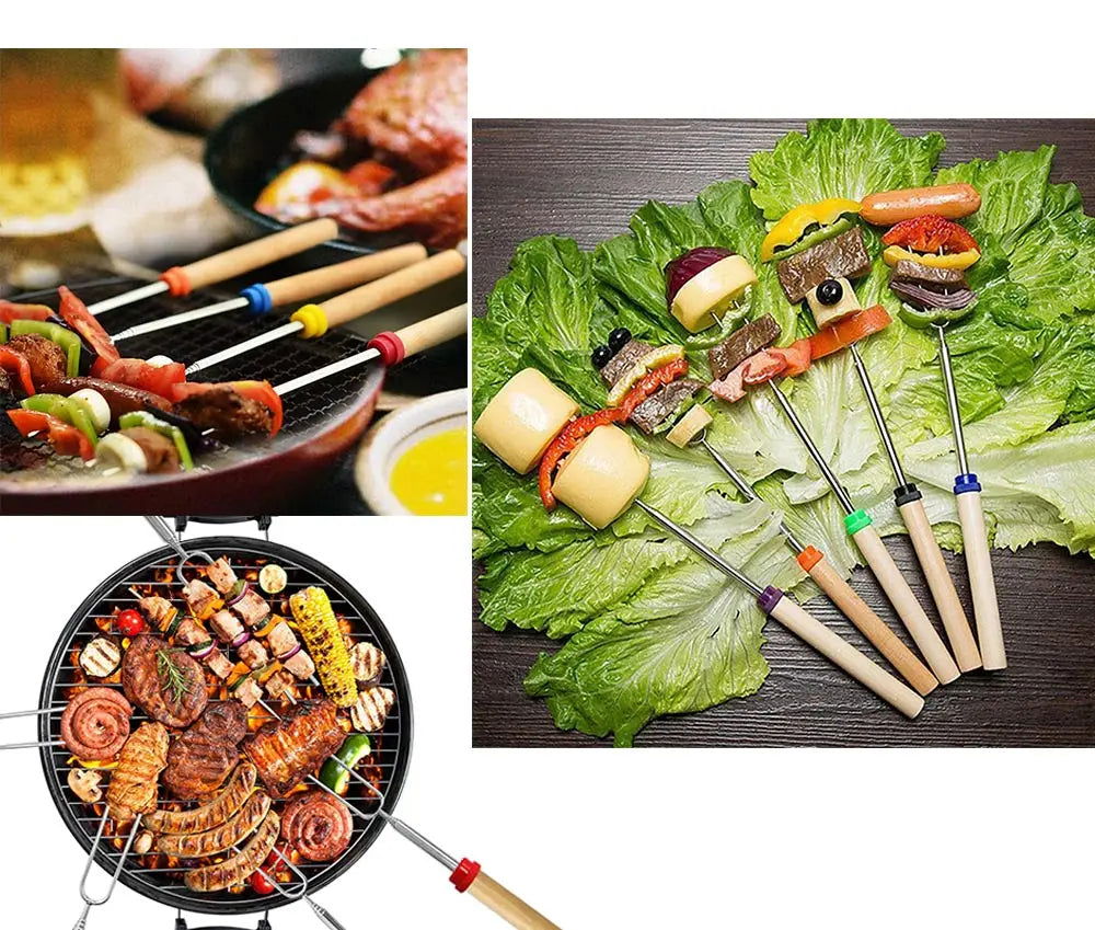 WALFOS Double Metal Skewers For Barbecue Skewers Tools Stainless Steel BBQ Grill Fork Marshmallow Sticks Kitchen Accessories - Walfos® Kitchenware