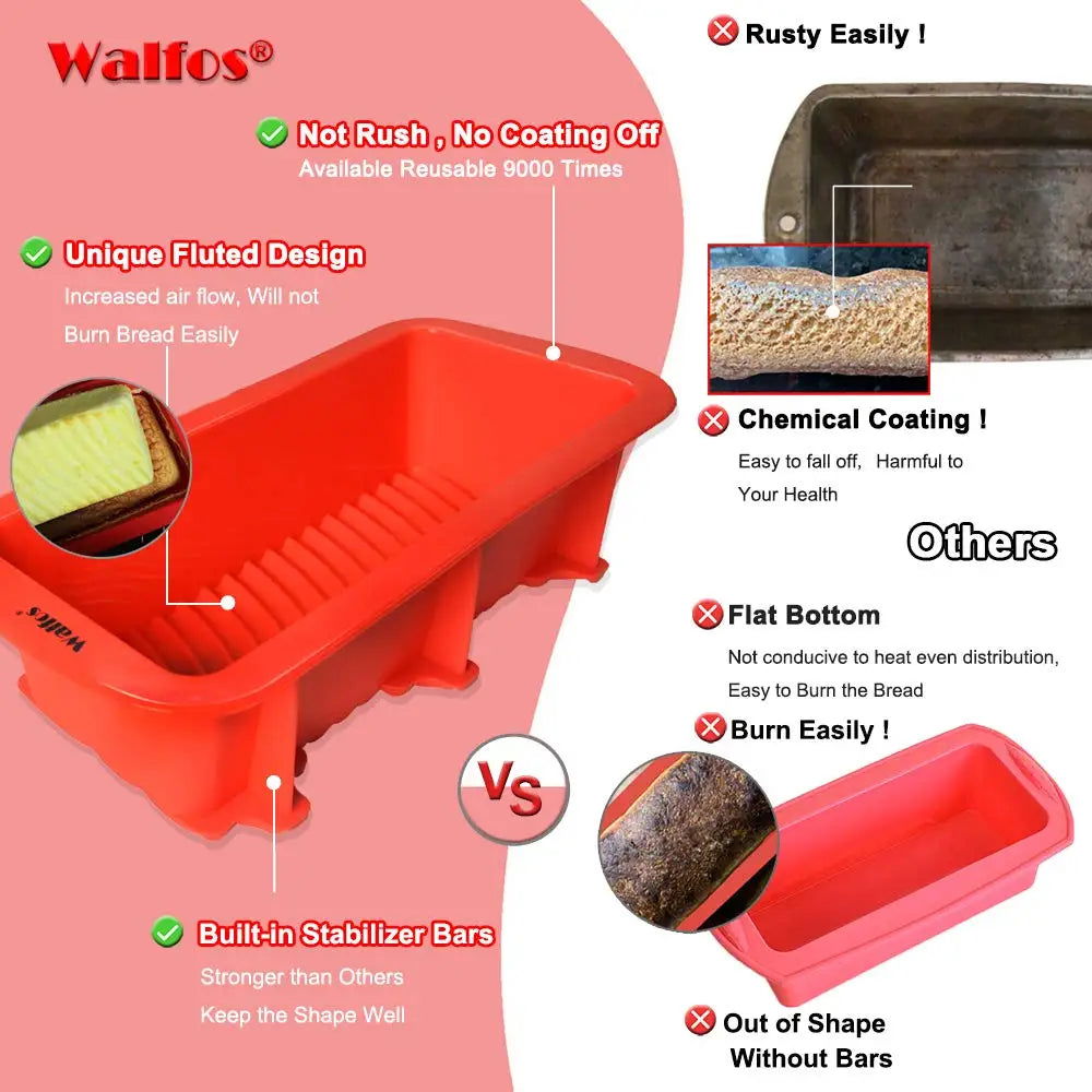 WALFOS FOOD GRADE Non Stick Cake Bread Mold Bakeware Large Toast French Bread Pan-Soap Loaf Pan Mold-Baking Silicone Cake Pan - Walfos® Kitchenware