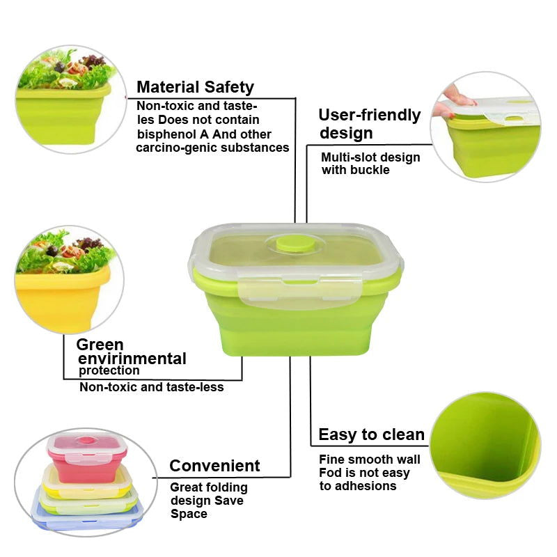 WALFOS Folding Silicone Lunch Box Food Storage Container Kitchen Microwave Tableware Portable Household Outdoor Food box - Walfos® Kitchenware