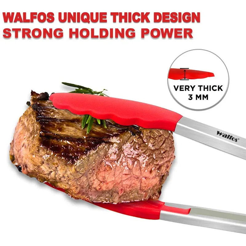 WALFOS Food Grade 100% Silicone Food Tongs Kitchen Tongs Utensil Cooking Tong Clip Clamp Accessories Salad Serving BBQ Tools - Walfos® Kitchenware