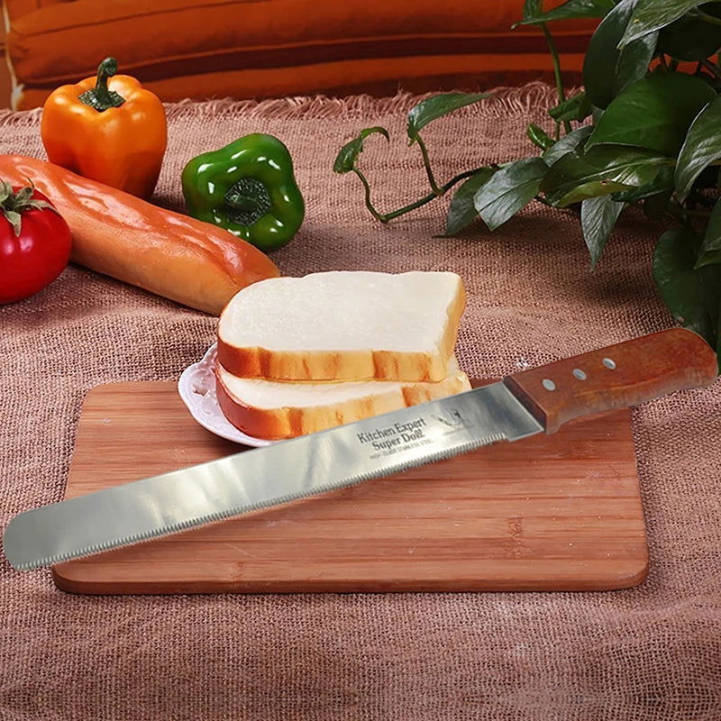 WALFOS Food Grade 30cm Cake Knife Stainless Steel Knife with Wooden Handle Bread Cutting Tools Baking & Pastry Tools - Walfos® Kitchenware