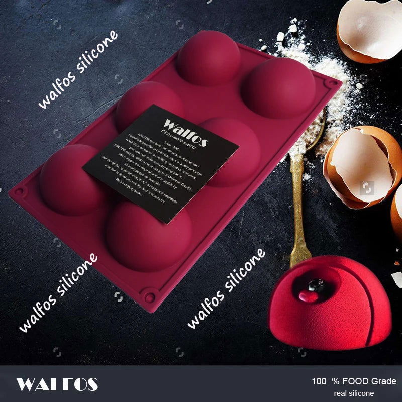 WALFOS Food Grade 6 Cavity Silicone Cake Mold Non-Stick Baking Pan Pastry Tools for Soap, Muffin, Brownie, Pudding and Jello - Walfos® Kitchenware