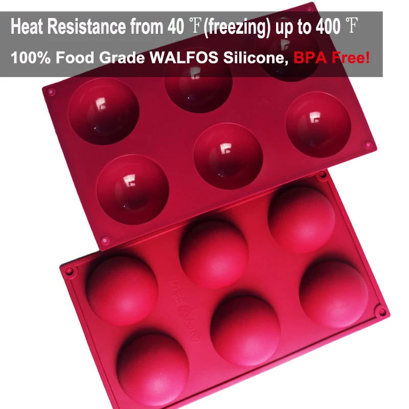 WALFOS Food Grade 6 Cavity Silicone Cake Mold Non-Stick Baking Pan Pastry Tools for Soap, Muffin, Brownie, Pudding and Jello - Walfos® Kitchenware