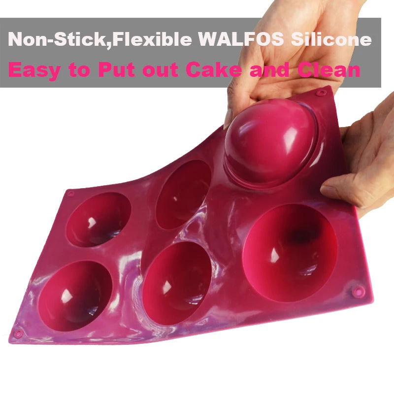 WALFOS Food Grade 6 Cavity Silicone Cake Mold Non-Stick Baking Pan Pastry Tools for Soap, Muffin, Brownie, Pudding and Jello - Walfos® Kitchenware