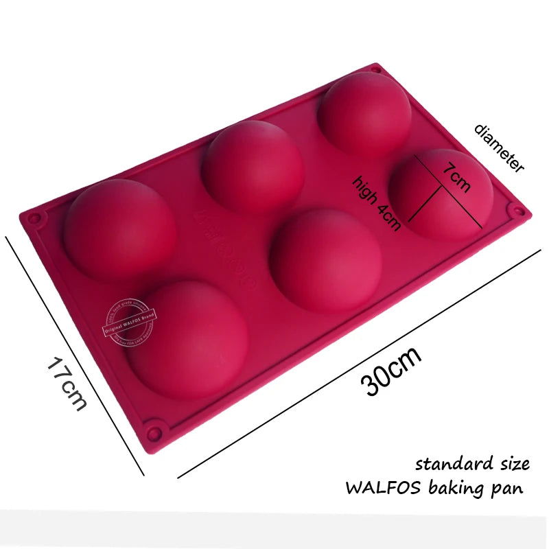 WALFOS Food Grade 6 Cavity Silicone Cake Mold Non-Stick Baking Pan Pastry Tools for Soap, Muffin, Brownie, Pudding and Jello - Walfos® Kitchenware