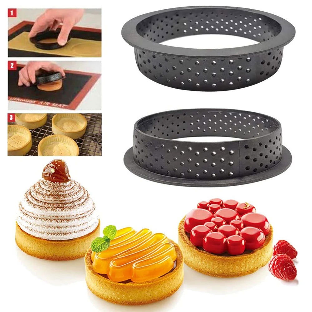 WALFOS Food Grade  Circular Tart Ring French Dessert Stainless Steel Perforation Fruit Pie Quiche Cake Mousse Mold Kitchen Bakin - Walfos® Kitchenware