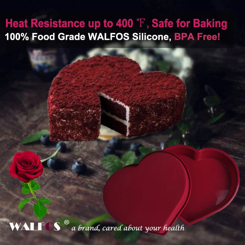 WALFOS Food Grade Love Heart Shaped Silicone Cake Mold Cake Pan Non-Stick Baking Mousse Pan Mould Dessert Decoration Tools - Walfos® Kitchenware