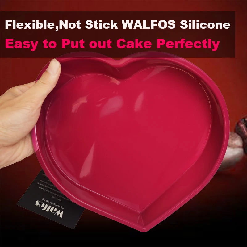 WALFOS Food Grade Love Heart Shaped Silicone Cake Mold Cake Pan Non-Stick Baking Mousse Pan Mould Dessert Decoration Tools - Walfos® Kitchenware