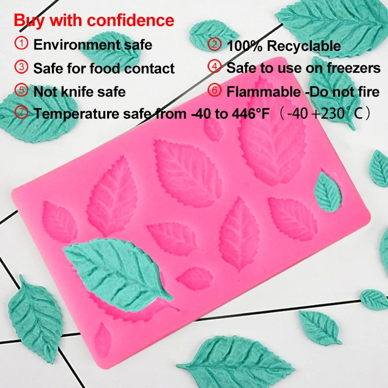 WALFOS Food Grade Silicone 3D Leaf Silicone Mold Fondant Mold Chocolate Mold Baking Mold Cake Decorating Tools - Walfos® Kitchenware