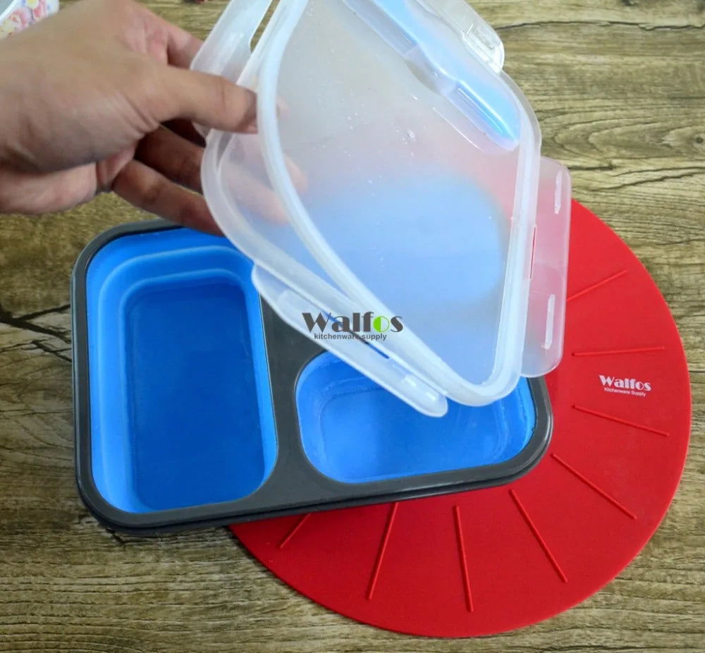 WALFOS  Food Grade Silicone Microwave 3-Compartments Bento Lunch Box Set For Kids Lunchbox Microwaveable Bento Box For Adults - Walfos® Kitchenware