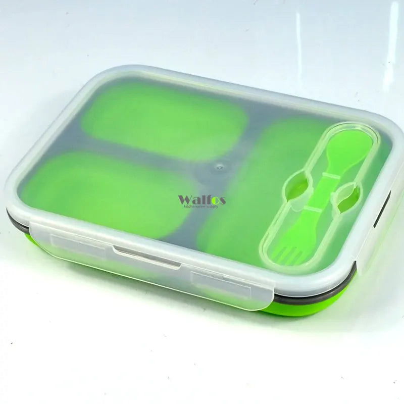 WALFOS  Food Grade Silicone Microwave 3-Compartments Bento Lunch Box Set For Kids Lunchbox Microwaveable Bento Box For Adults - Walfos® Kitchenware
