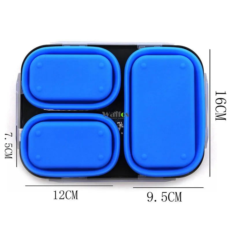 WALFOS  Food Grade Silicone Microwave 3-Compartments Bento Lunch Box Set For Kids Lunchbox Microwaveable Bento Box For Adults - Walfos® Kitchenware
