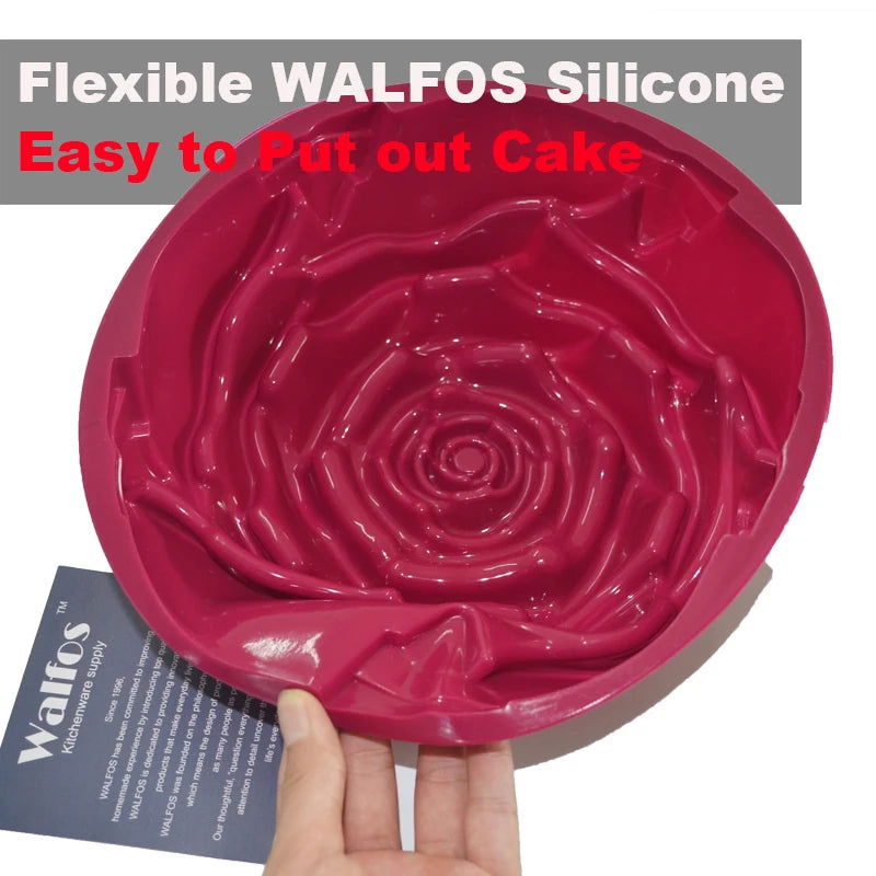 WALFOS Food Grade Silicone Rose Flower Cake Pan Baking Mold 9 Inches Mousse Cake Bread Baking Pan Pastry Mould Bakeware - Walfos® Kitchenware