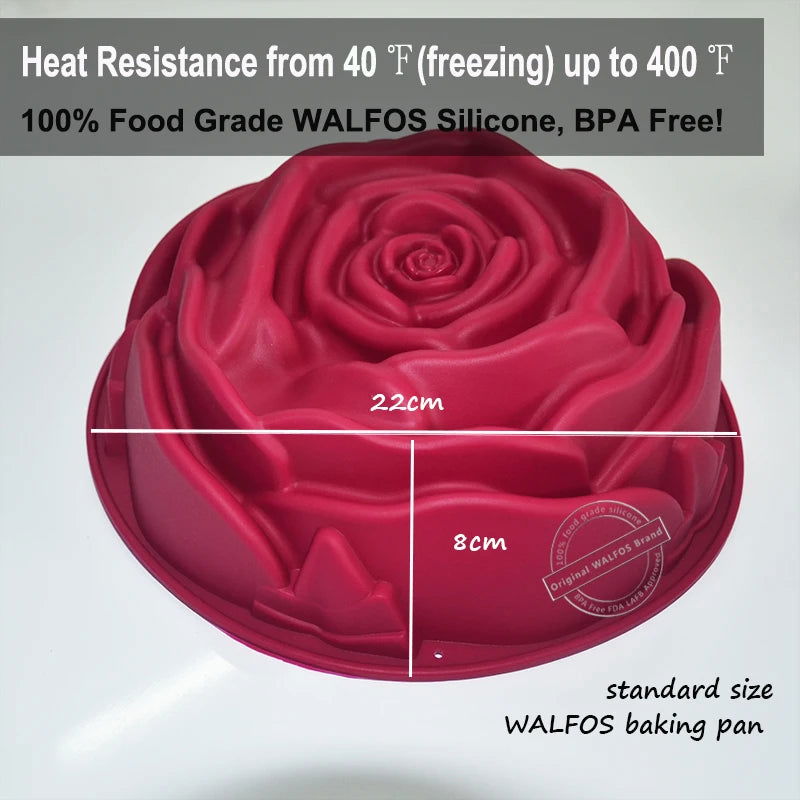 WALFOS Food Grade Silicone Rose Flower Cake Pan Baking Mold 9 Inches Mousse Cake Bread Baking Pan Pastry Mould Bakeware - Walfos® Kitchenware