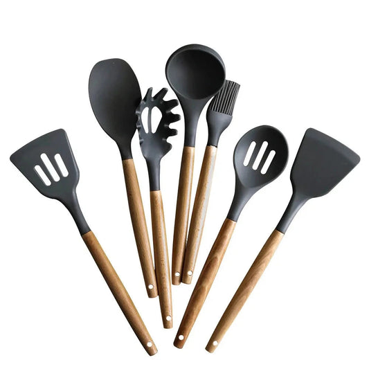 WALFOS Food Grade Silicone Wood Handle Cooking Utensils Cookware Kitchen Cooking Tools Spatula And Ladle Kitchenware - Walfos® Kitchenware