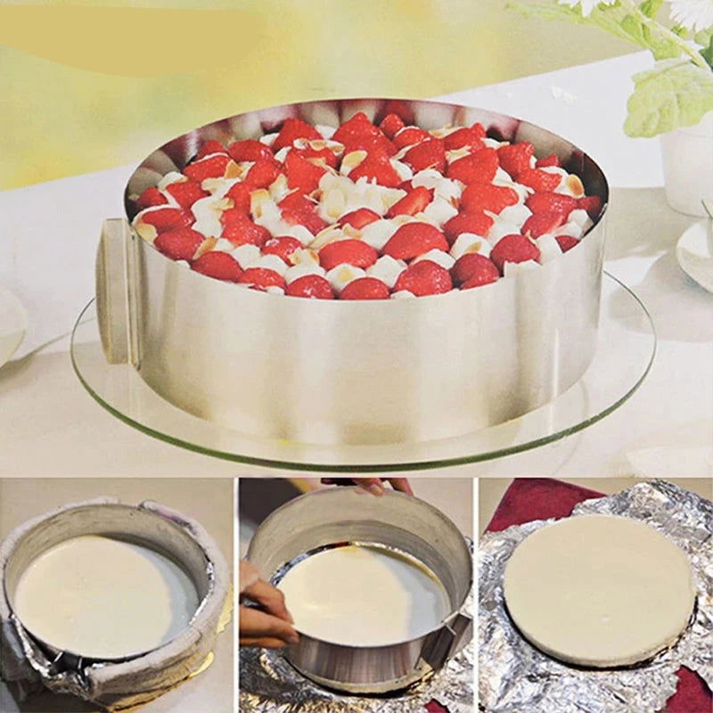 WALFOS Food Grade Stainless Steel Adjustable Cake Pan Retractable Circle Mousse Ring Mould Baking Tool Set Cake Mold Bakeware - Walfos® Kitchenware