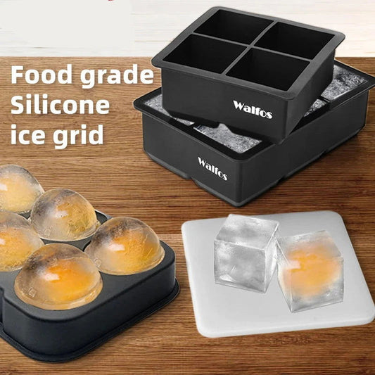 WALFOS Food grade silicone ice cube mold large icecube square with lid frozen ice grid ice hockey ball frozen beverage whiskey ice mold - Walfos® Kitchenware