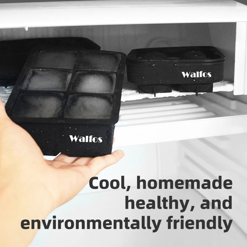 WALFOS Food grade silicone ice cube mold large icecube square with lid frozen ice grid ice hockey ball frozen beverage whiskey ice mold - Walfos® Kitchenware