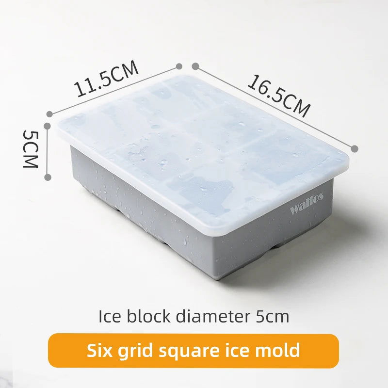 WALFOS Food grade silicone ice cube mold large icecube square with lid frozen ice grid ice hockey ball frozen beverage whiskey ice mold - Walfos® Kitchenware