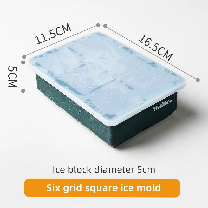 WALFOS Food grade silicone ice cube mold large icecube square with lid frozen ice grid ice hockey ball frozen beverage whiskey ice mold - Walfos® Kitchenware