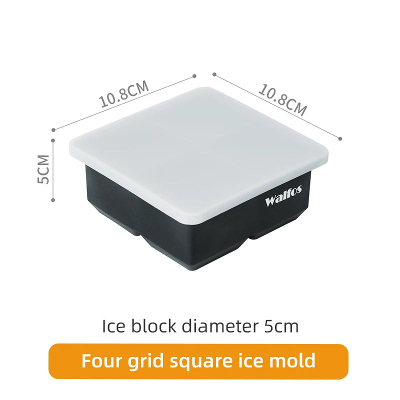 WALFOS Food grade silicone ice cube mold large icecube square with lid frozen ice grid ice hockey ball frozen beverage whiskey ice mold - Walfos® Kitchenware