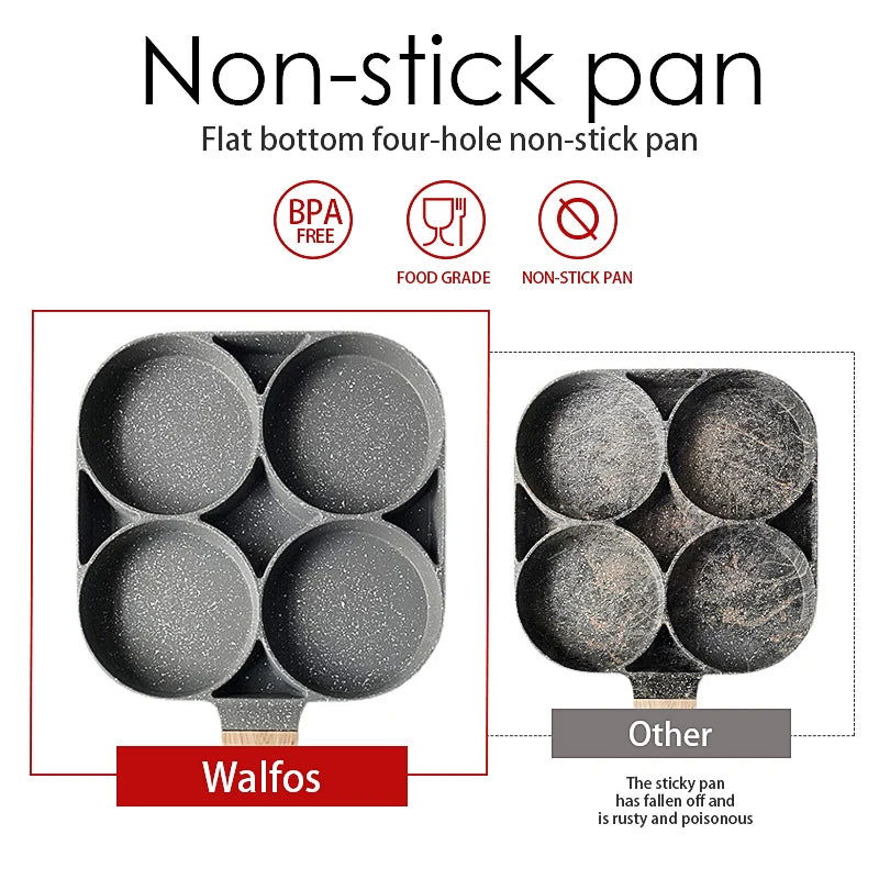 WALFOS Four-Hole Frying Pot Pan Thickened Omelet Pan Non-Stick Egg Pancake Steak Cooking Egg Ham Pans Breakfast Maker Cookware - Walfos® Kitchenware