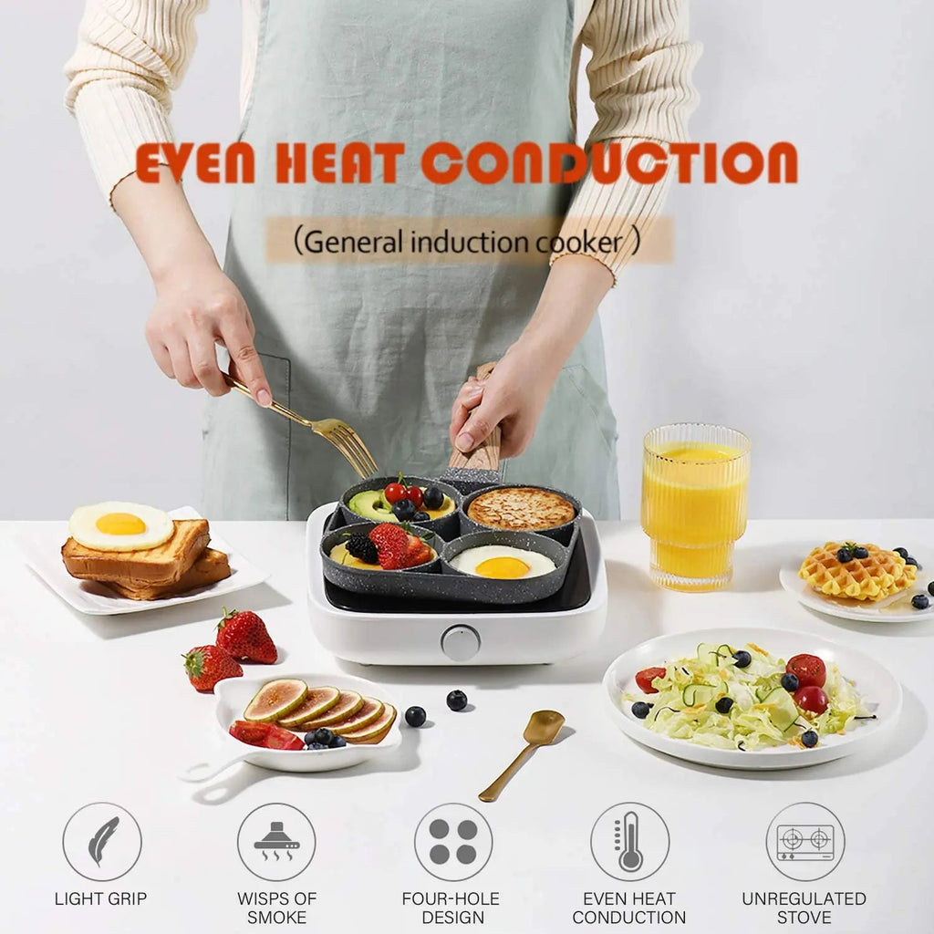 WALFOS Four-Hole Frying Pot Pan Thickened Omelet Pan Non-Stick Egg Pancake Steak Cooking Egg Ham Pans Breakfast Maker Cookware - Walfos® Kitchenware