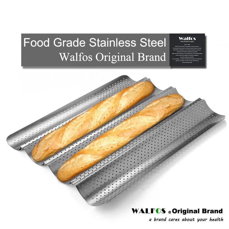 WALFOS French Bread Baking Pan 2/4 Groove Wave Loaves Loaf Bake Mold Non-Stick Bread Pans Baking utensils Tray Pastry Tools - Walfos® Kitchenware