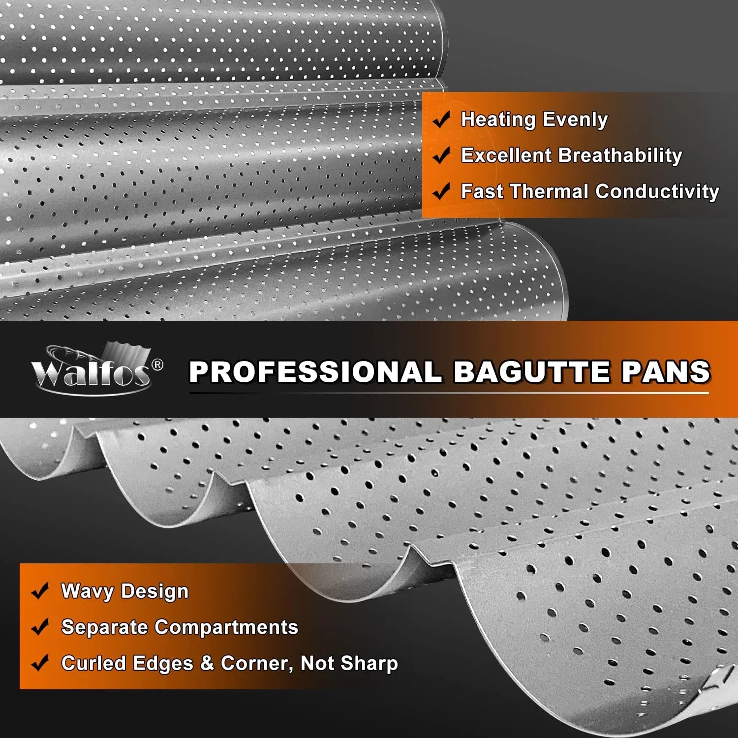 WALFOS French Bread Baking Pan 2/4 Groove Wave Loaves Loaf Bake Mold Non-Stick Bread Pans Baking utensils Tray Pastry Tools - Walfos® Kitchenware