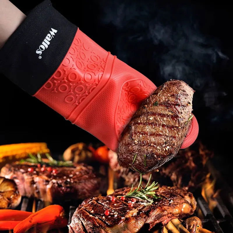 WALFOS  Heat Resistant Silicon BBQ Glove Microwave Oven Baking Mitt Gloves with anti-scald protection Kitchen Baking Tools - Walfos® Kitchenware