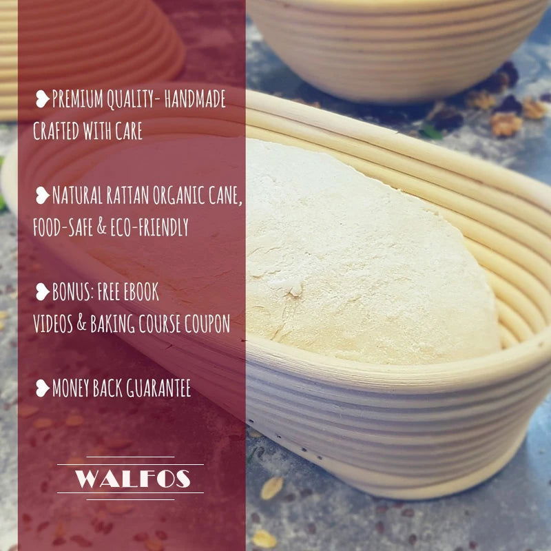 WALFOS  Natural Rattan Fermentation Wicker Basket Dough Basket Baguette French Bread Basket Mass Proofing Baskets Banneton - Walfos® Kitchenware