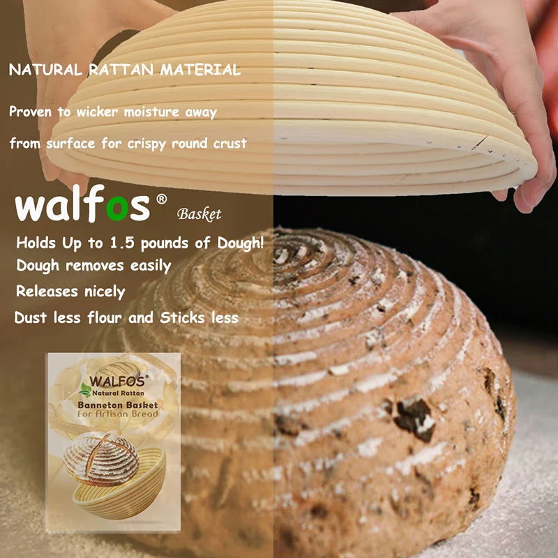 WALFOS  Natural Rattan Fermentation Wicker Basket Dough Basket Baguette French Bread Basket Mass Proofing Baskets Banneton - Walfos® Kitchenware