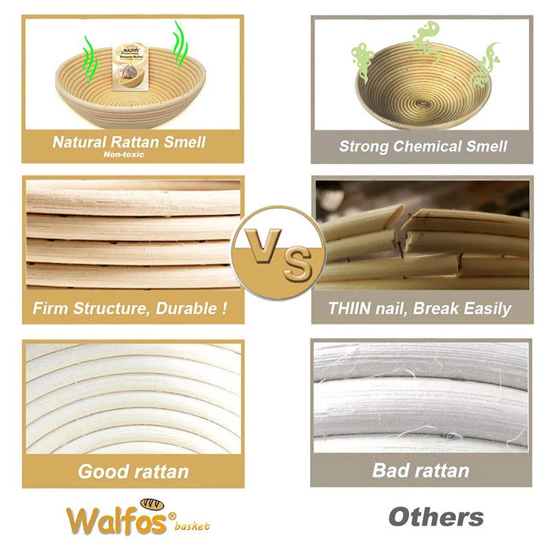 WALFOS  Natural Rattan Fermentation Wicker Basket Dough Basket Baguette French Bread Basket Mass Proofing Baskets Banneton - Walfos® Kitchenware